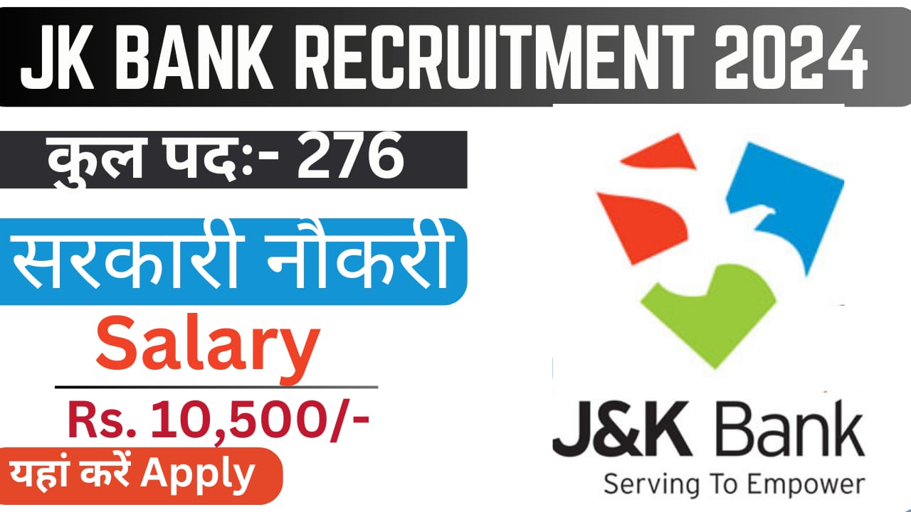 JK Bank Recruitment 2024, Notification Apply Online 276 Post